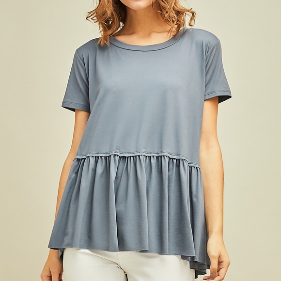 entro Tops - Charcoal Peplum Basic Top